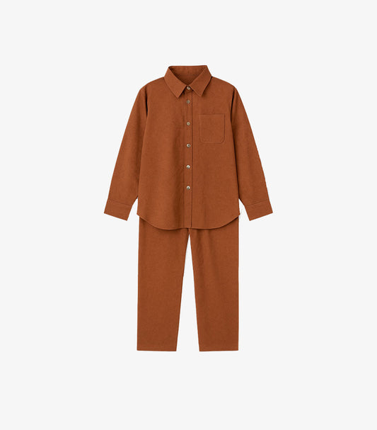 SHEIN WOMEN'S BROWN TWO-PIECE SHIRT AND PANT SET