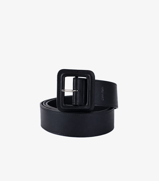 CALVIN KLEIN MEN'S BLACK LEATHER BELT WITH SQUARE BUCKLE