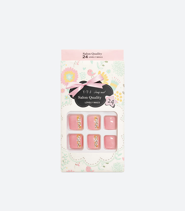Y.T.J DRAG NAIL SALON QUALITY PINK RHINESTONE PRESS-ON NAILS – 24-PIECE SET