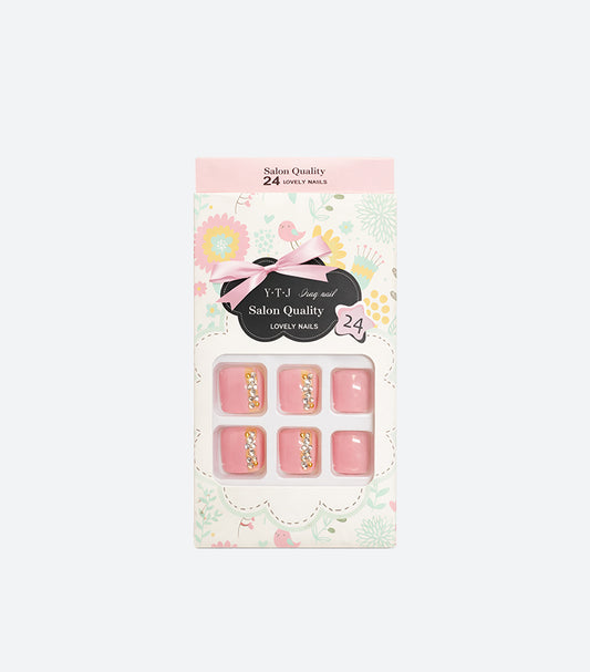 Y.T.J DRAG NAIL SALON QUALITY PINK RHINESTONE PRESS-ON NAILS – 24-PIECE SET