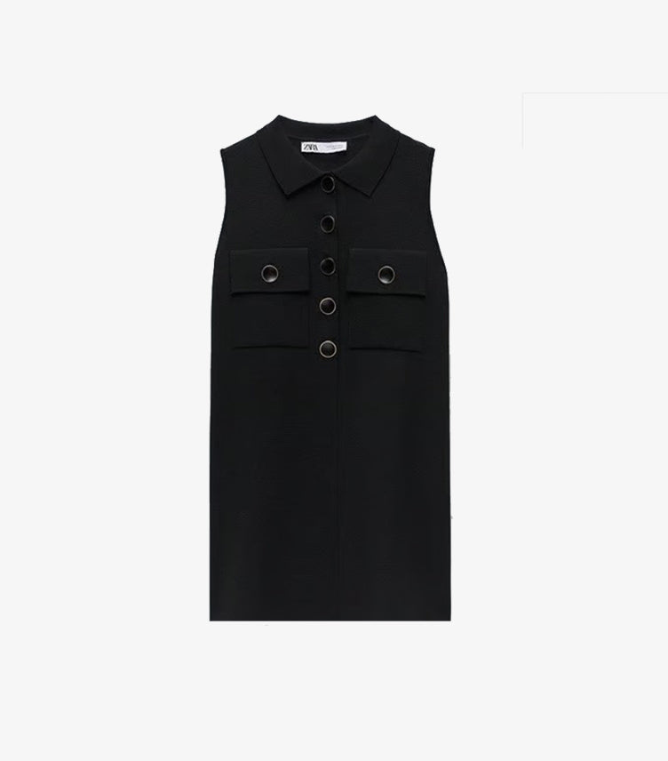 ZARA BLACK BUTTONED KNIT VEST