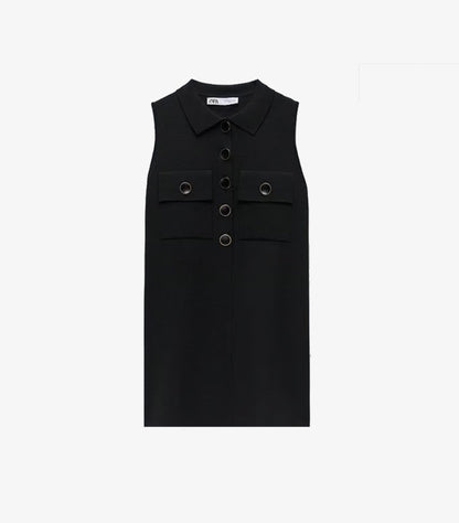 ZARA BLACK BUTTONED KNIT VEST