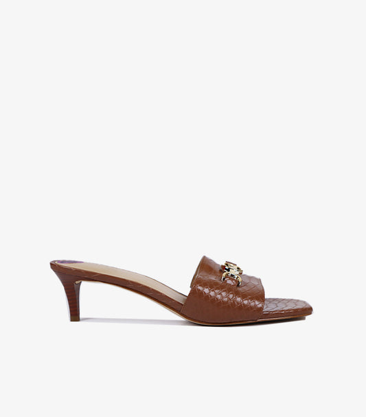 MICHAEL KORS BROWN CROC-EMBOSSED KITTEN HEEL