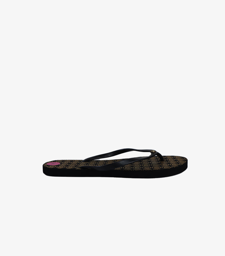 DKNY BLACK & GOLD MONOGRAM FLIP FLOPS