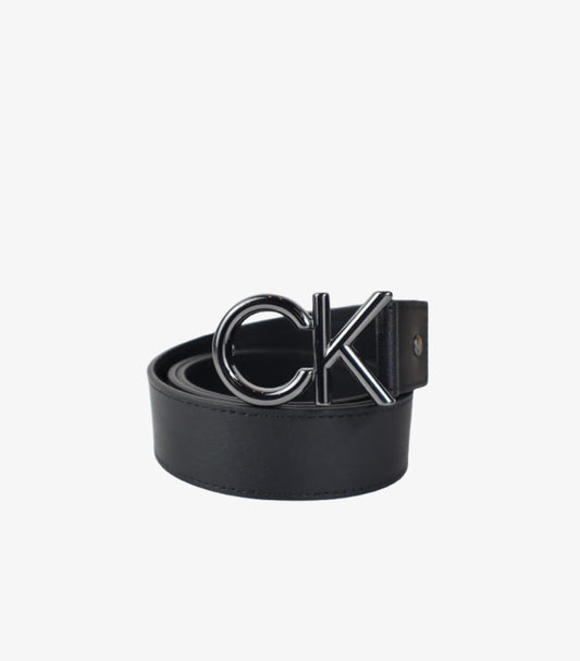 CALVIN KLEIN MEN’S BLACK LEATHER BELT WITH CK LOGO BUCKLE