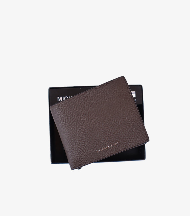 MICHAEL KORS MEN’S BROWN TEXTURED LEATHER WALLET
