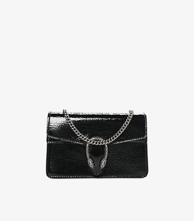 GUCCI CRINKLED PATENT MINI DIONYSUS SHOULDER BAG BLACK