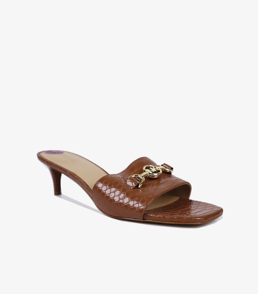 MICHAEL KORS BROWN CROC-EMBOSSED KITTEN HEEL