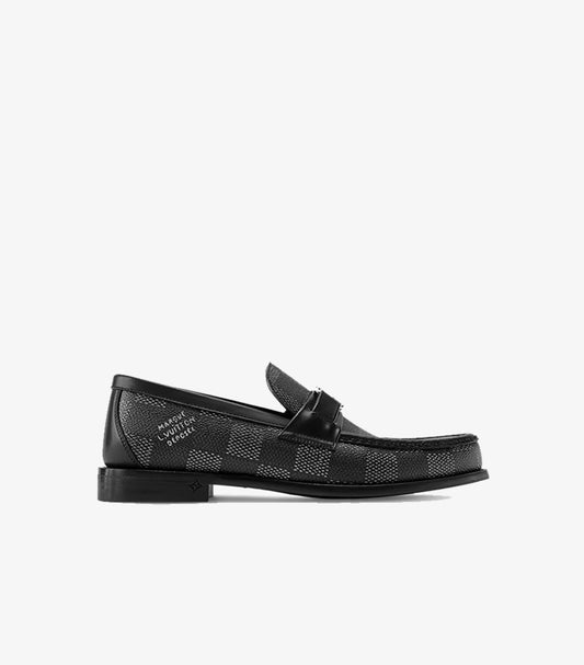 Louis Vuitton black Damier Graphite men’s loafer side view