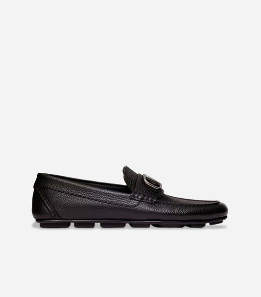 VALENTINO GARAVANI MEN’S LEATHER LOAFERS WITH V-LOGO – BLACK