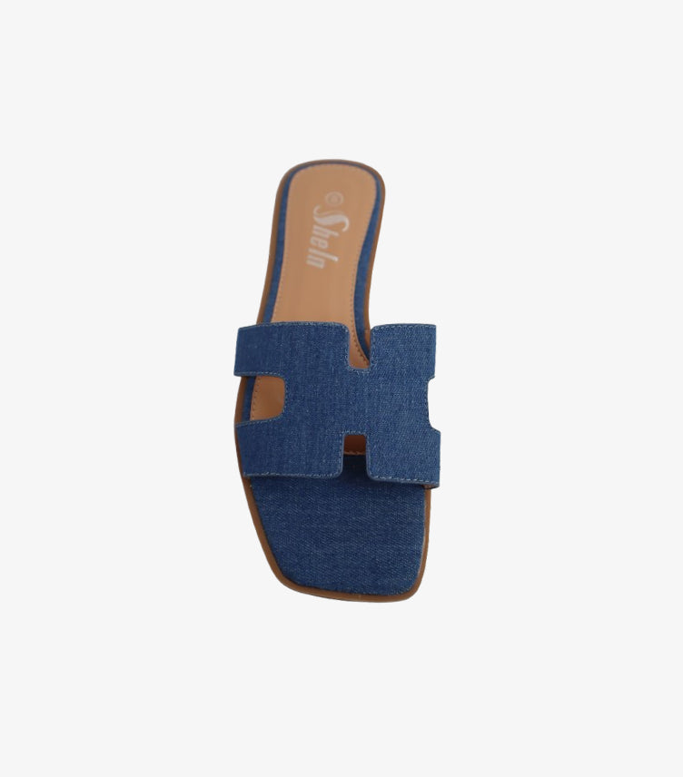 SHEIN NAVY H-CUT FLAT SLIDE SANDALS