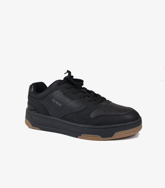 GUESS MEN’S LEATHER SNEAKERS – BLACK LACE-UP CASUAL SHOES