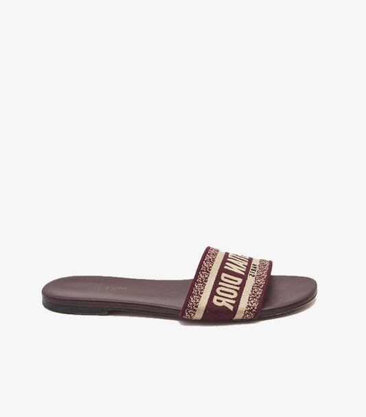 CHRISTIAN DIOR LEATHER AND CANVAS DWAY FLAT SLIDES