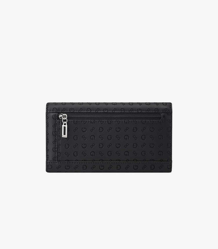 GUESS WOMEN’S BLACK LOGO-EMBOSSED FLAP WALLET