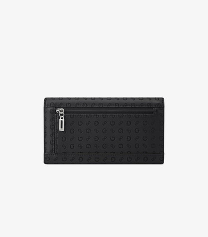 GUESS WOMEN’S BLACK LOGO-EMBOSSED FLAP WALLET