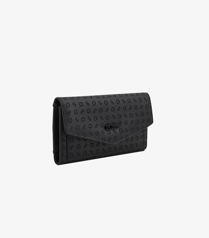 GUESS WOMEN’S BLACK LOGO-EMBOSSED FLAP WALLET