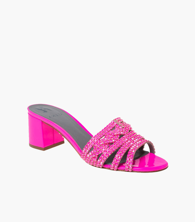 GINA PINK CRYSTAL EMBELLISHED LEATHER BLOCK HEEL SLIDE