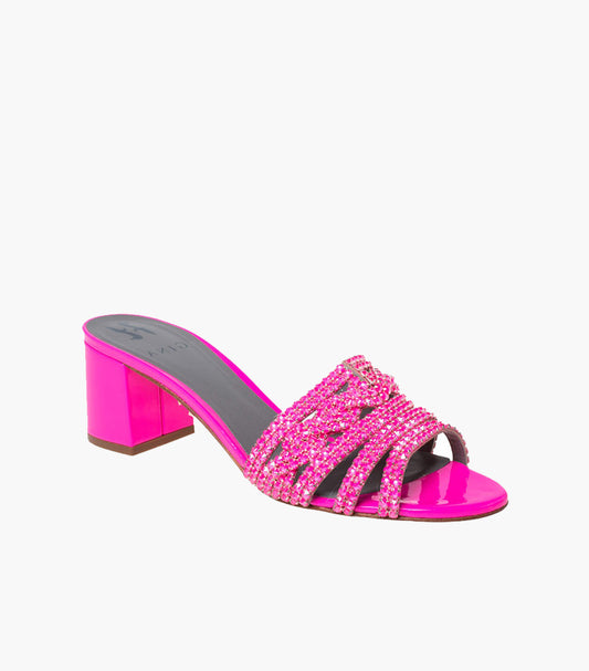 GINA PINK CRYSTAL EMBELLISHED LEATHER BLOCK HEEL SLIDE
