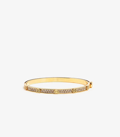 TORY BURCH CRYSTAL LOGO BANGLE BRACELET – GOLD TONE