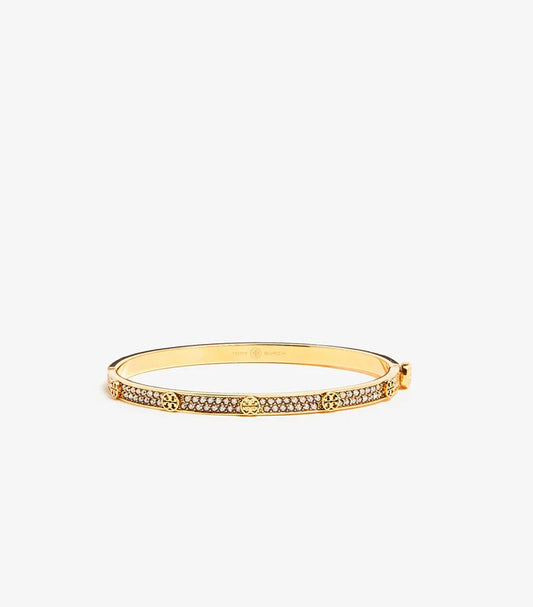 TORY BURCH CRYSTAL LOGO BANGLE BRACELET – GOLD TONE