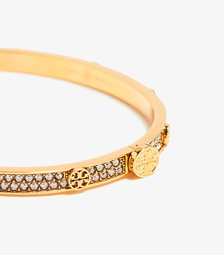 TORY BURCH CRYSTAL LOGO BANGLE BRACELET – GOLD TONE