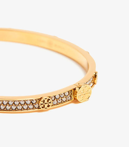 TORY BURCH CRYSTAL LOGO BANGLE BRACELET – GOLD TONE