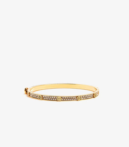 TORY BURCH CRYSTAL LOGO BANGLE BRACELET – GOLD TONE