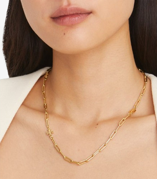 TORY BURCH DELICATE LOGO CHAIN NECKLACE – GOLD TONE