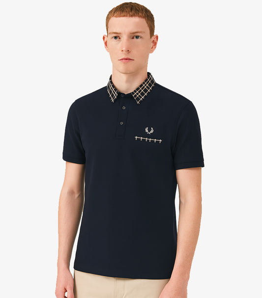 FRED PERRY BLACK CHECK COLLAR POLO SHIRT SLIM FIT