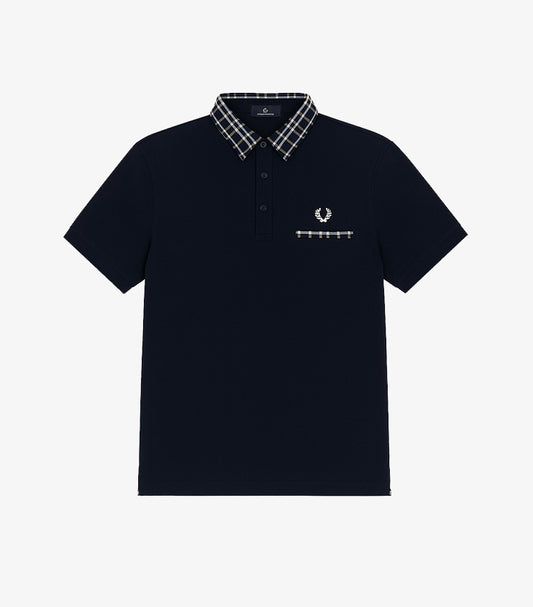 FRED PERRY BLACK CHECK COLLAR POLO SHIRT SLIM FIT