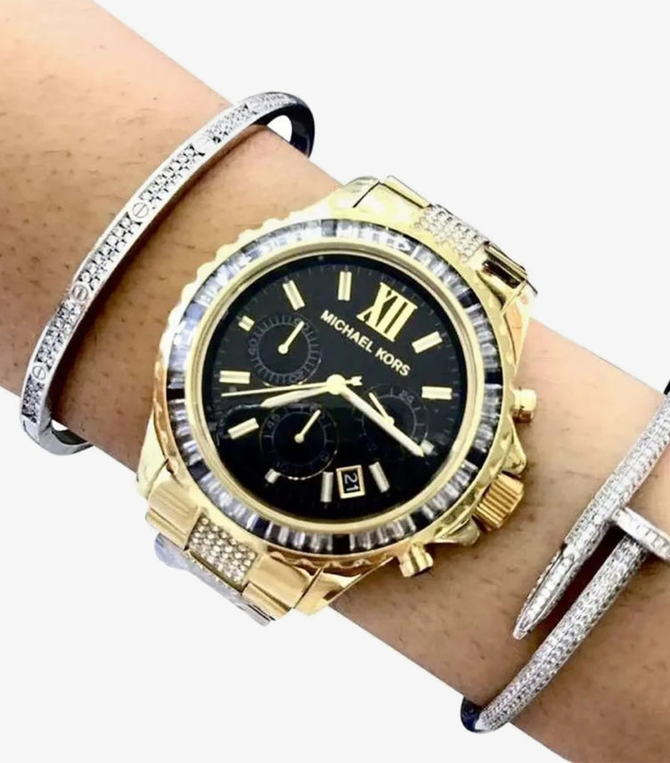 MICHAEL KORS QUARTZ GOLD STAINLESS STEEL BLACK DIAL 42MM WATCH MK5828