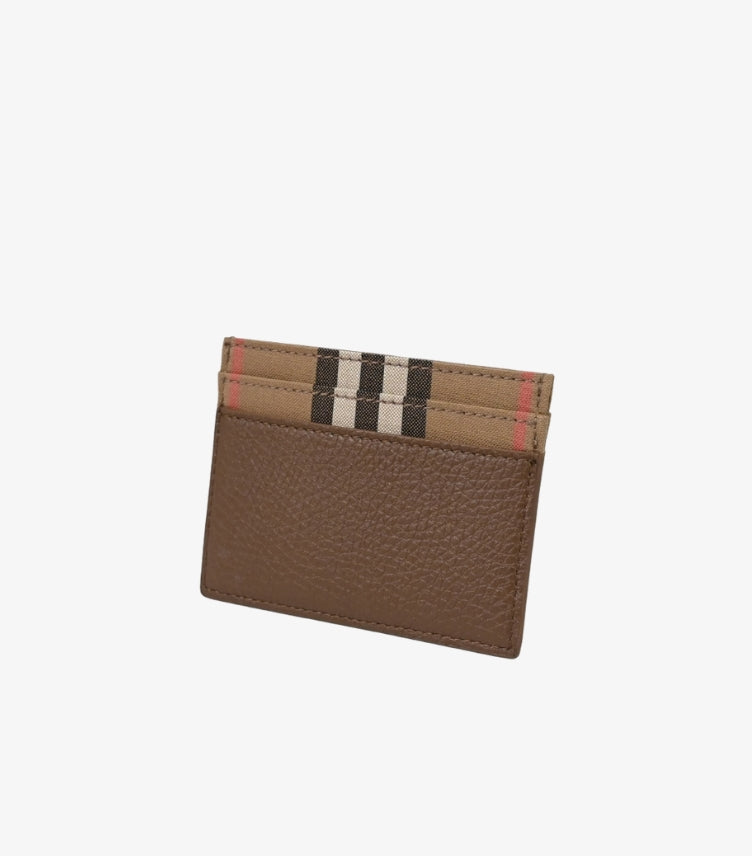 BURBERRY BUSINESS CARD HOLDER IN COWHIDE LEATHER CANVAS