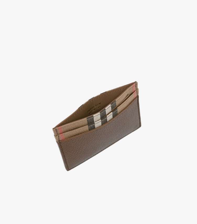 BURBERRY BUSINESS CARD HOLDER IN COWHIDE LEATHER CANVAS