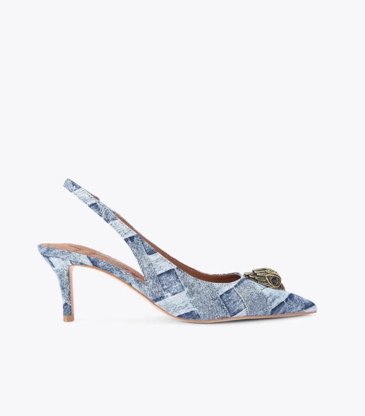 KURT GEIGER LONDON BELGRAVIA DENIM SLING BACK HEELS