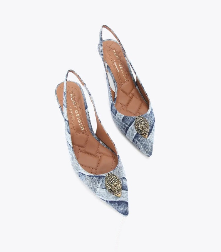 KURT GEIGER LONDON BELGRAVIA DENIM SLING BACK HEELS