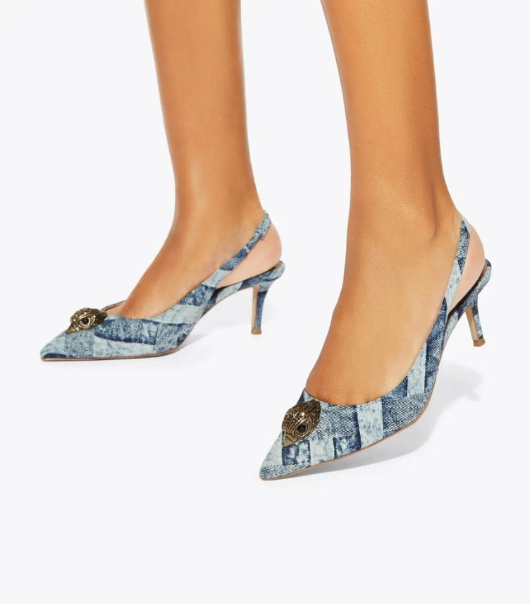 KURT GEIGER LONDON BELGRAVIA DENIM SLING BACK HEELS