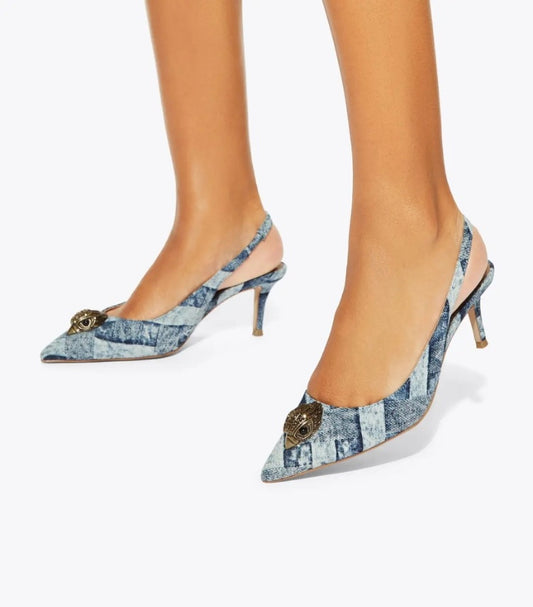KURT GEIGER LONDON BELGRAVIA DENIM SLING BACK HEELS