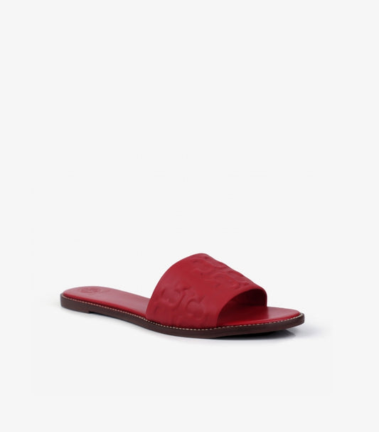 TORY BURCH RED LEATHER SLIDE SANDALS