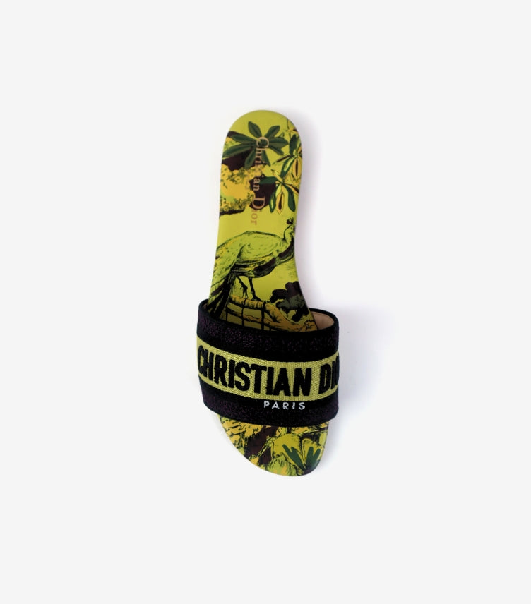 CHRISTIAN DIOR YELLOW BLACK MULE DWAY SLIDES