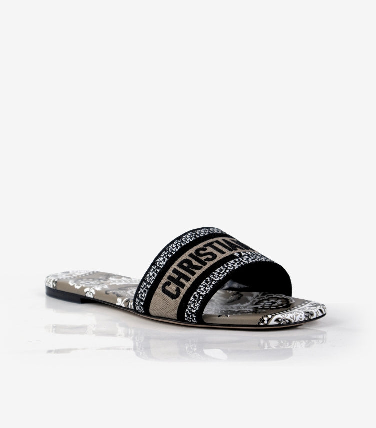 CHRISTIAN DIOR BROWN MULE DWAY TEXTILE SLIDES