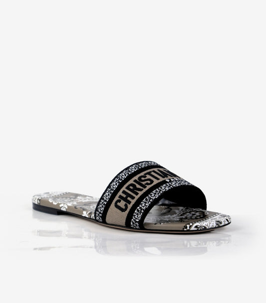 CHRISTIAN DIOR BROWN MULE DWAY TEXTILE SLIDES