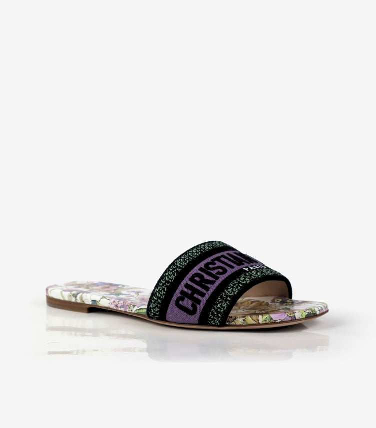 CHRISTIAN DIOR BROWN MULE DWAY TEXTILE SLIDES