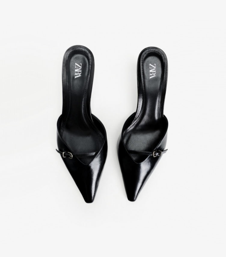ZARA LEATHER MULES WITH A BUCKLE