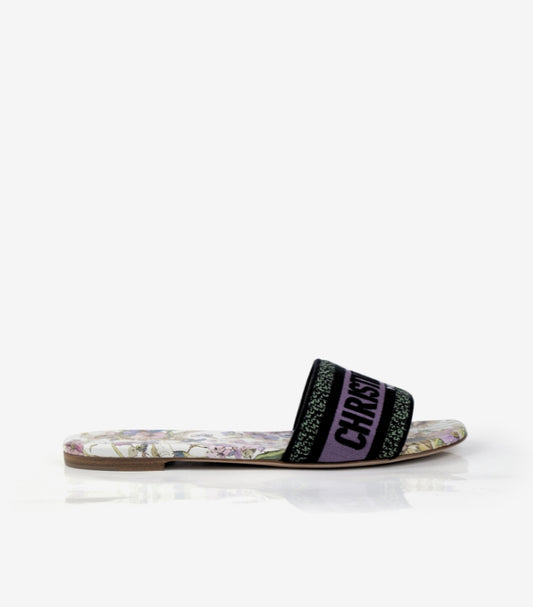 CHRISTIAN DIOR BROWN MULE DWAY TEXTILE SLIDES