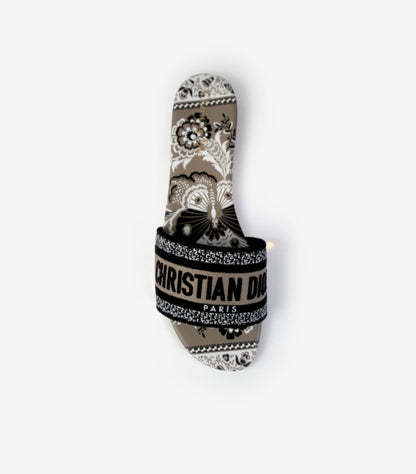 CHRISTIAN DIOR BROWN MULE DWAY TEXTILE SLIDES