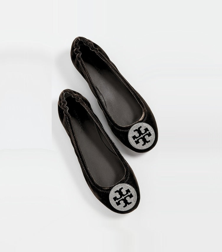 TORY BURCH MINNIE TRAVEL BALLET PAVE FLATS