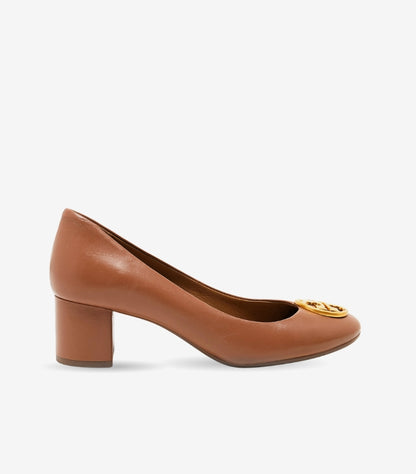 TORY BURCH BROWN LEATHER BENTON PUMPS