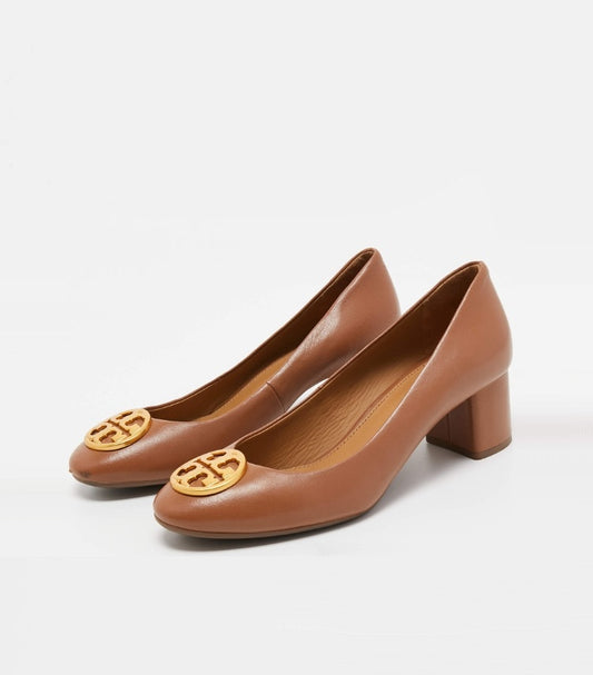 TORY BURCH BROWN LEATHER BENTON PUMPS