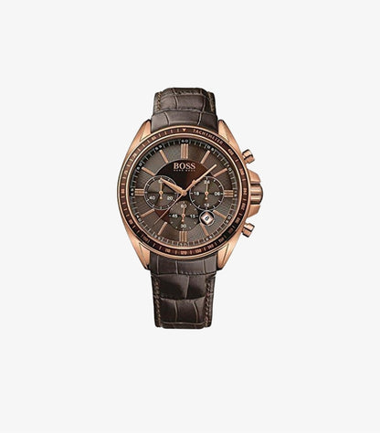 HUGO BOSS QUARTZ LATHER STRAP BROWN DIAL 43MM WATCH 1513093