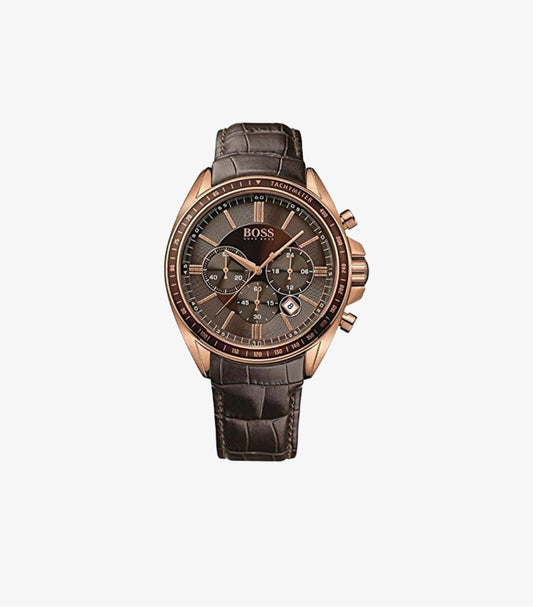 HUGO BOSS QUARTZ LATHER STRAP BROWN DIAL 43MM WATCH 1513093